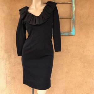 VTG 1960s Black Wool Wiggle Dress Sz S B34